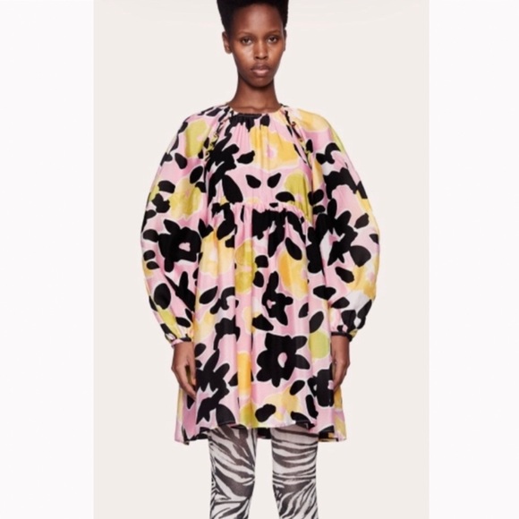 Stine Goya Kelly Floral Jacquard Babydoll Dress Black Pink Yellow Lime Large - Picture 4 of 16